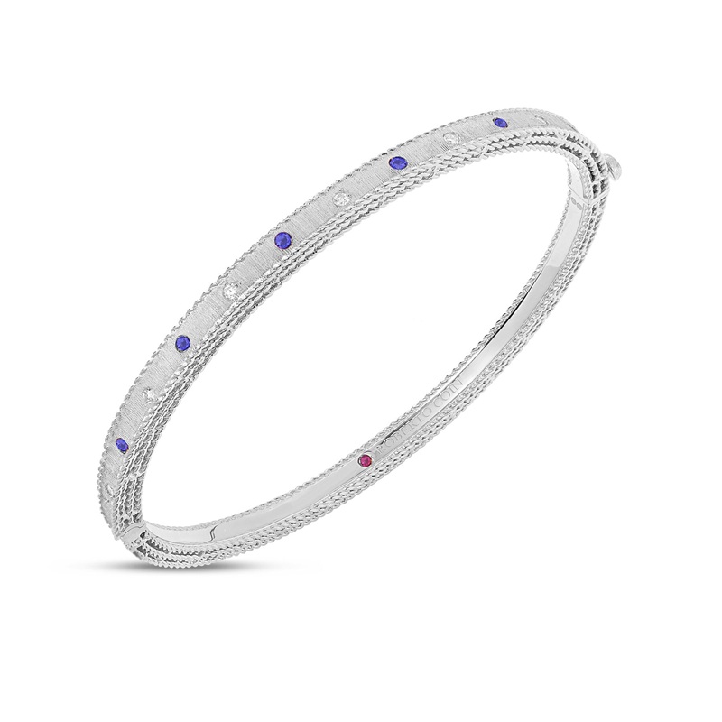 Roberto Coin 18K Princess Diamond and Blue Sapphire Satin Finish Bangle