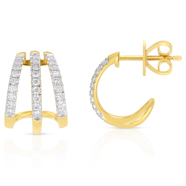 Triple Diamond Hoop Studs in 14K Yellow Gold
