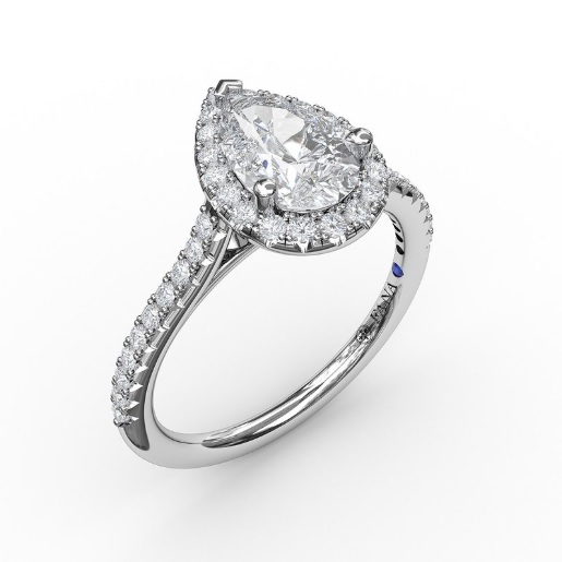 Fana Delicate Pear Shaped Halo and Pave Band Engagement Ring