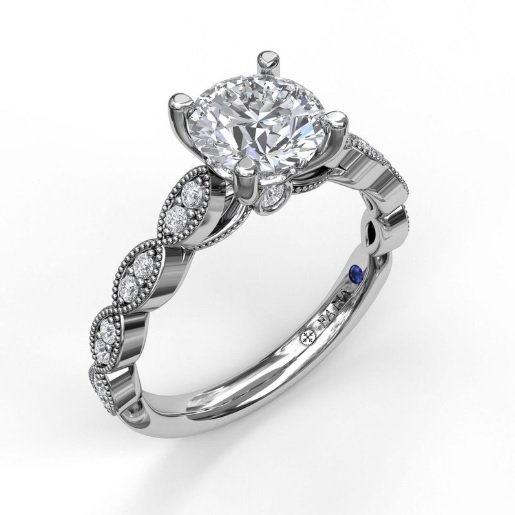 Fana Vintage Marquise Shaped Milgrain Engagement Ring