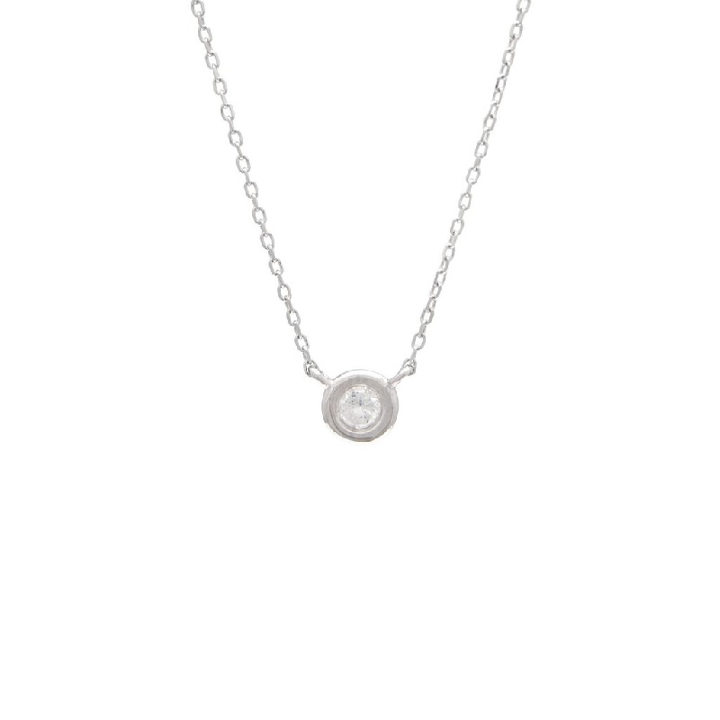 Medium Diamond Bezel Necklace in White Gold