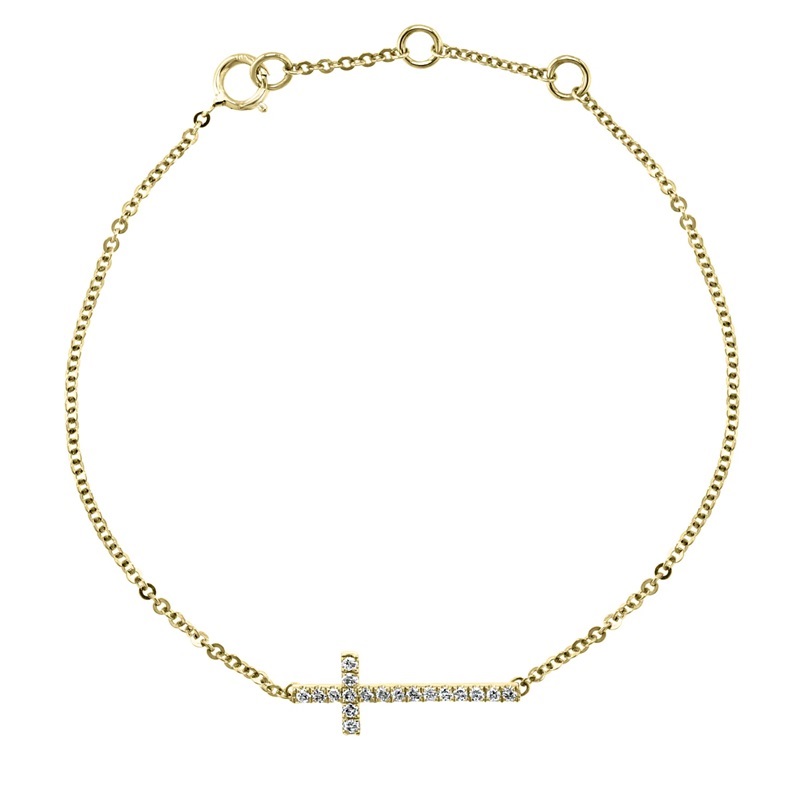 Petite Pavé Cross Bracelet in 14K Yellow Gold