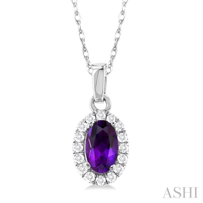 Ashi Oval Amethyst and Diamond Halo Pendant