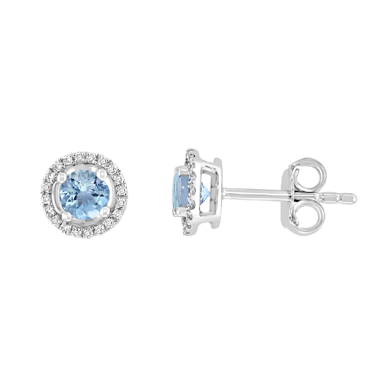 14W Round Aquamarine Studs with Halo