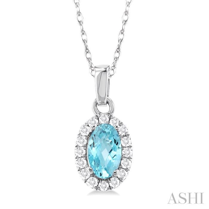 Ashi Oval Aquamarine and Diamond Halo Pendant