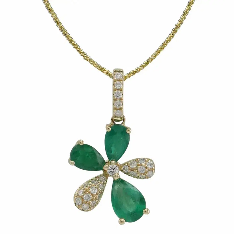 Emerald and Diamond Flower Necklace
