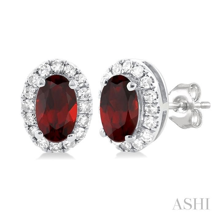 Ashi Oval Garnet and Diamond Halo Earrings