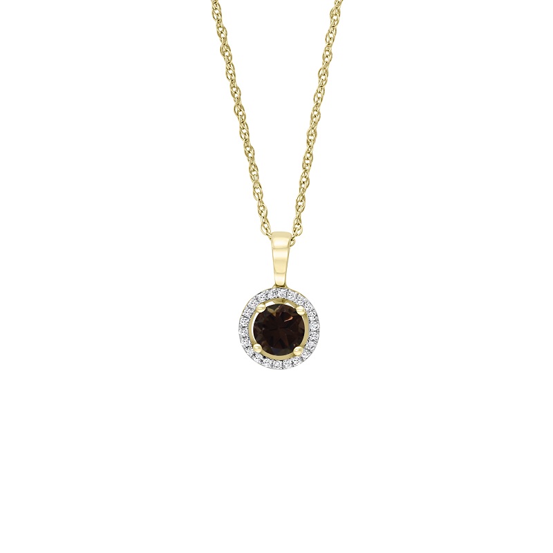 14Y Round Smoky Quartz Pendant with Halo