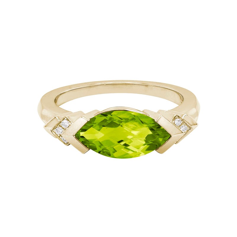 East to West Marquise Peridot Ring in 14K Yellow Gold