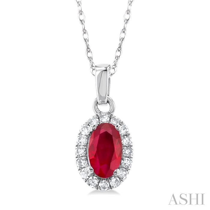 Ashi Oval Ruby and Diamond Halo Pendant