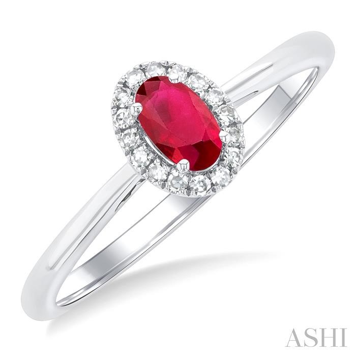 Ashi Oval Ruby and Diamond Halo Ring