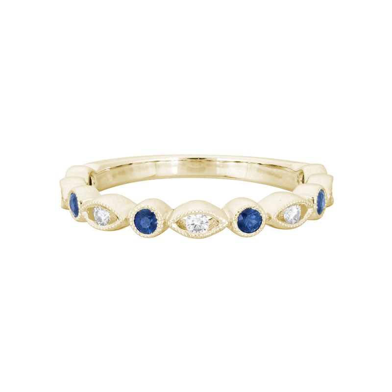 Blue Sapphire and Diamond Stacking Band in 14K Yellow Gold