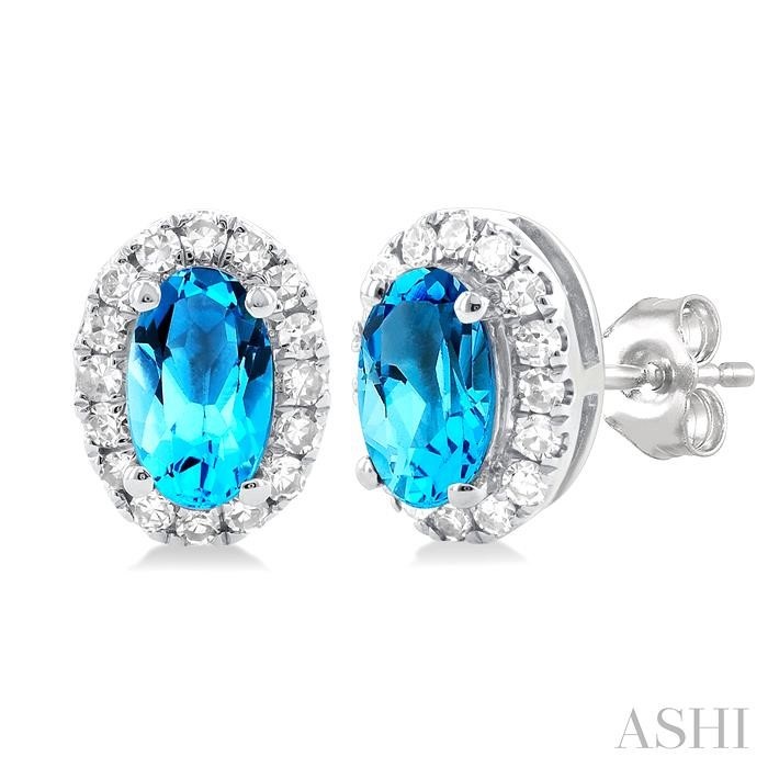 Ashi Oval Blue Topaz and Diamond Halo Earrings
