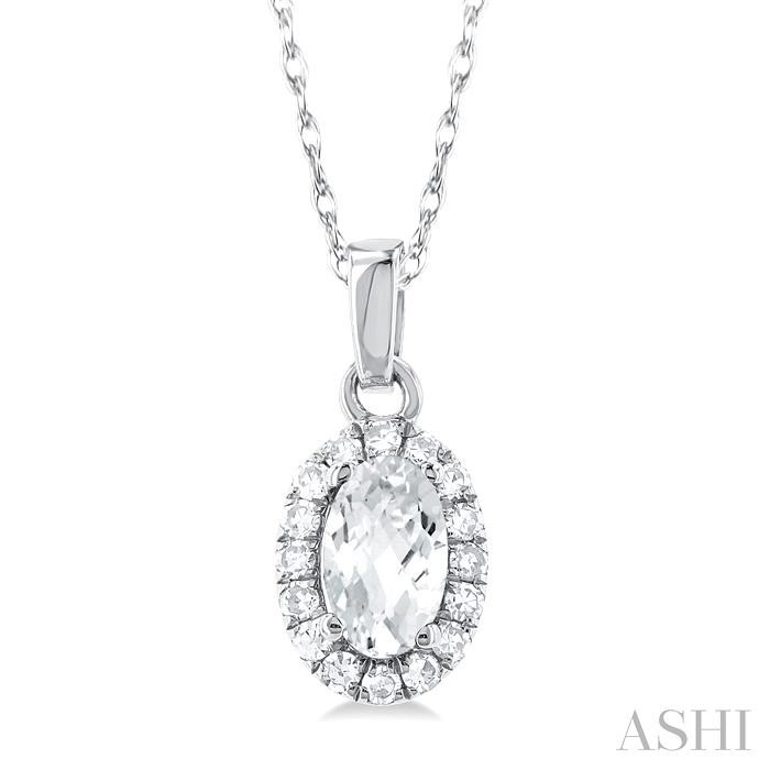 Ashi Oval White Topaz and Diamond Halo Pendant