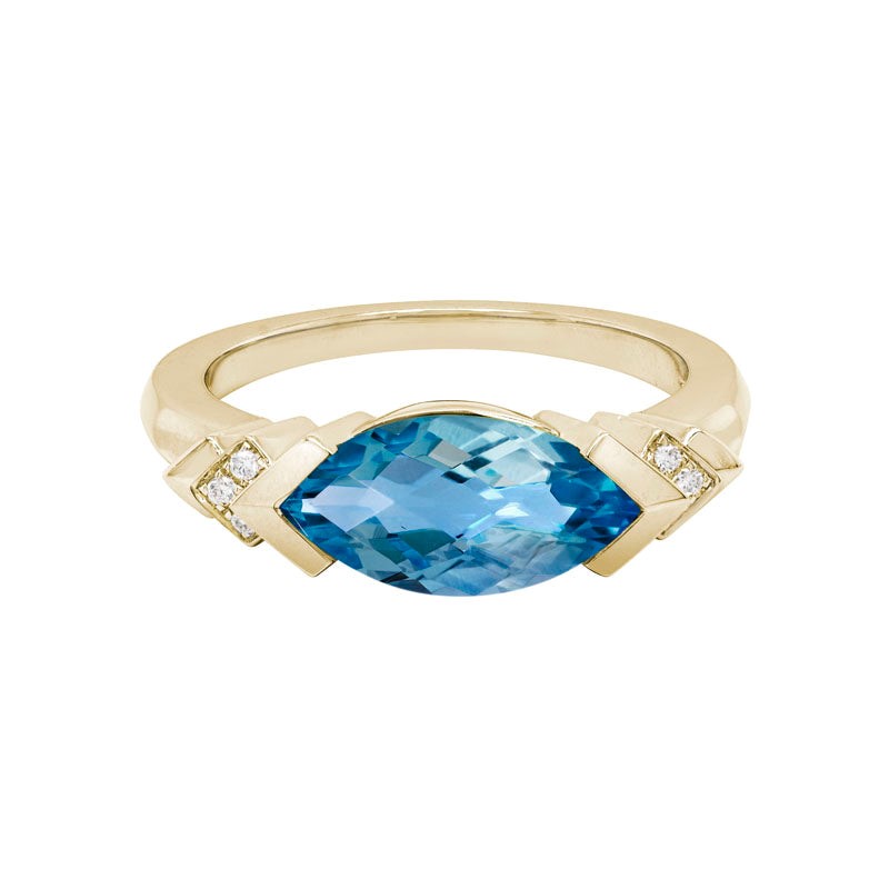 East to West Blue Topaz Ring in 14K Yellow Gold