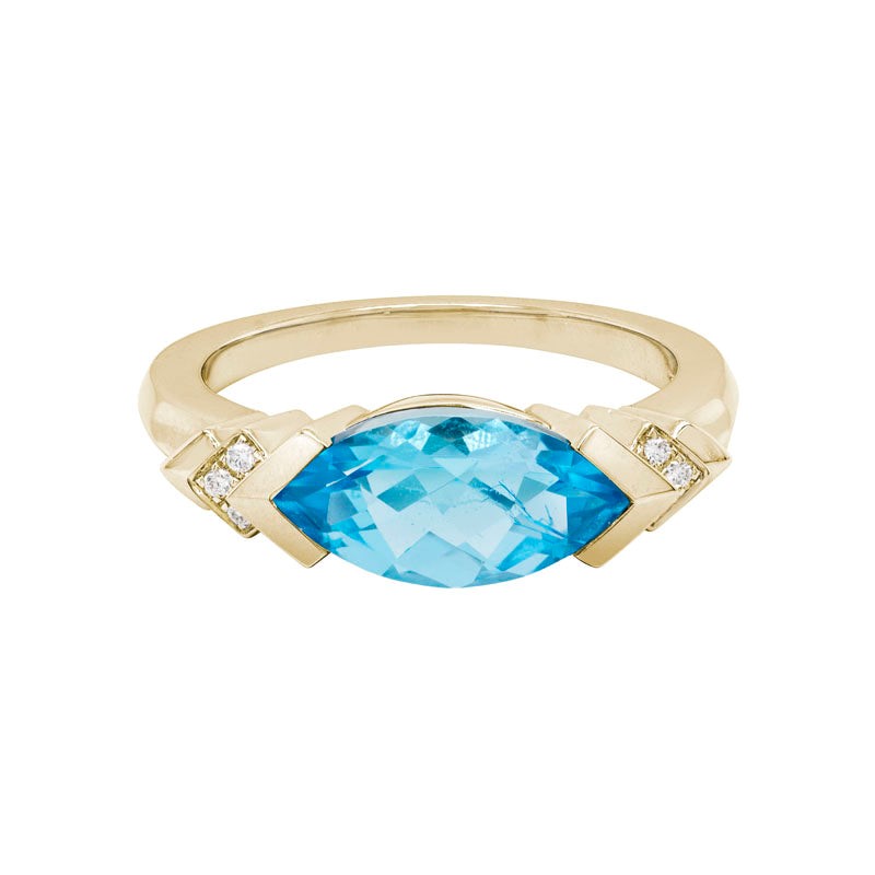 East to West Blue Topaz Ring in 14K Yellow Gold