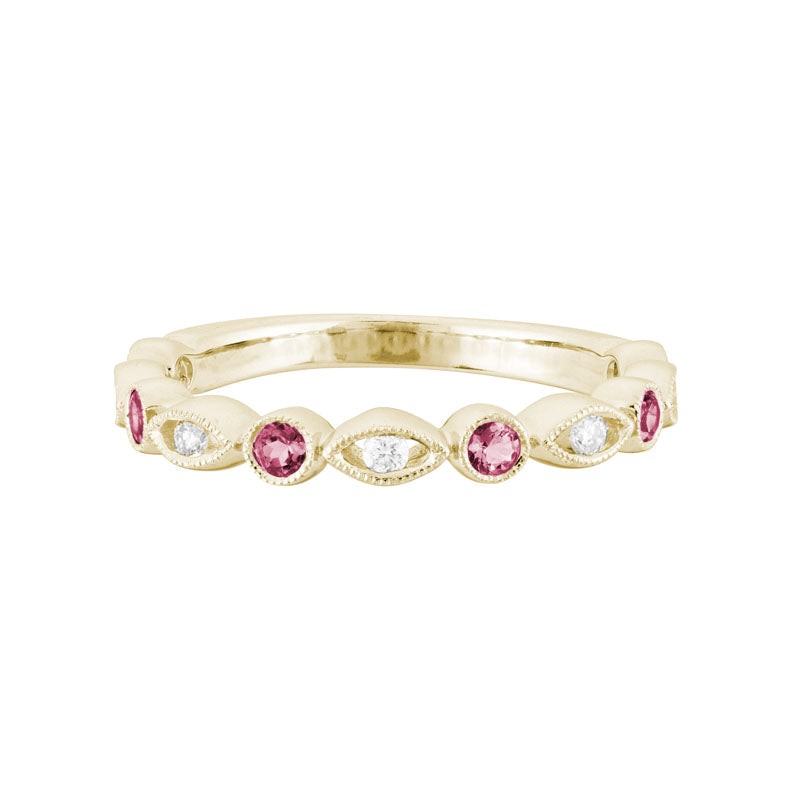 Pink Tourmaline and Diamond Stacking Band in 14K Yellow Gold