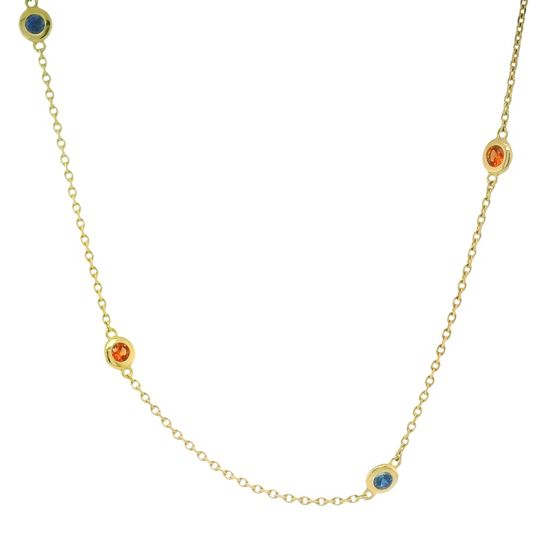 Orange and Blue Sapphire Station Necklace