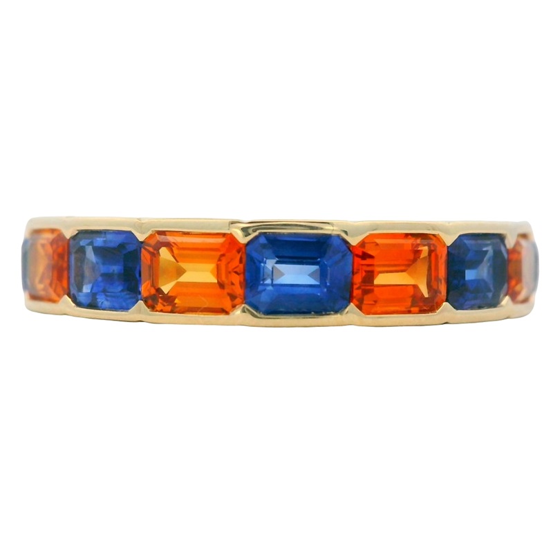 Orange and Blue Sapphire Bezel Band