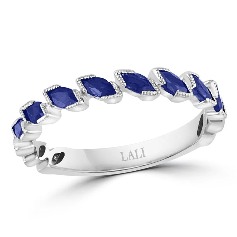 Marquise Blue Sapphire Stacking Band in 14K White Gold