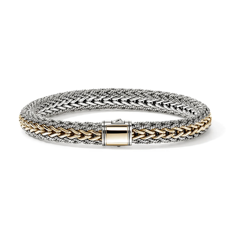 John Hardy 8mm Icon Reversible Bracelet in Sterling Silver and 14K Yellow Gold