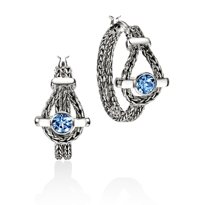 John Hardy 21mm Icon Hoops with Swiss Blue Topaz in Sterling Silver