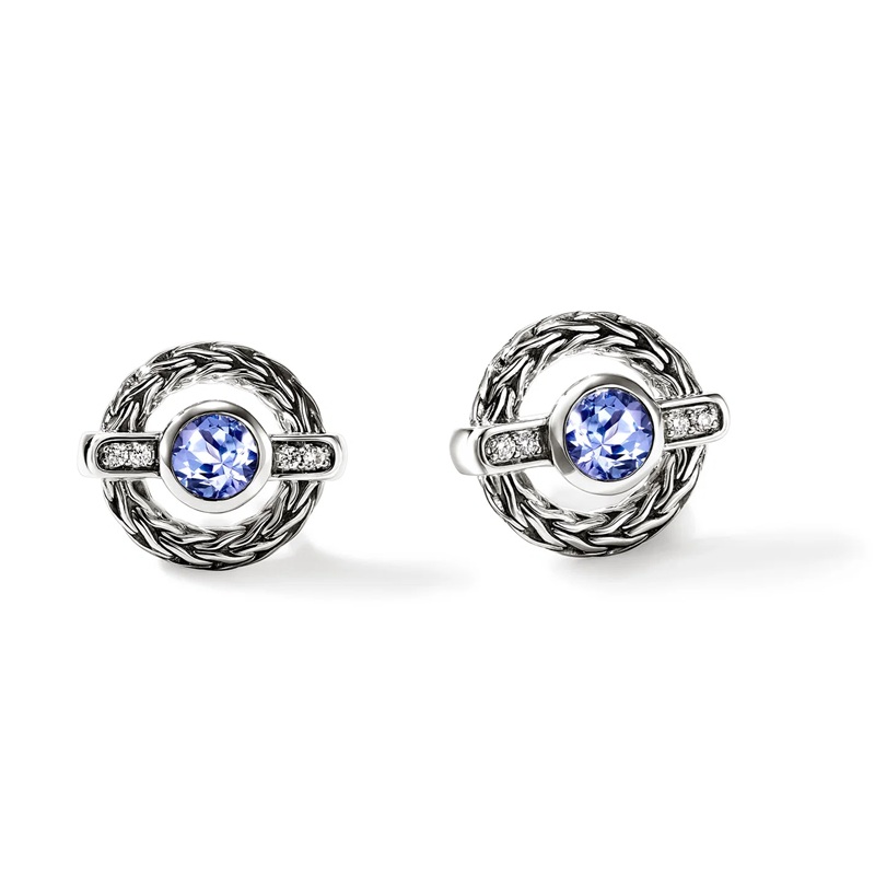 John Hardy Icon Stud Earrings with Tanzanite and Diamonds