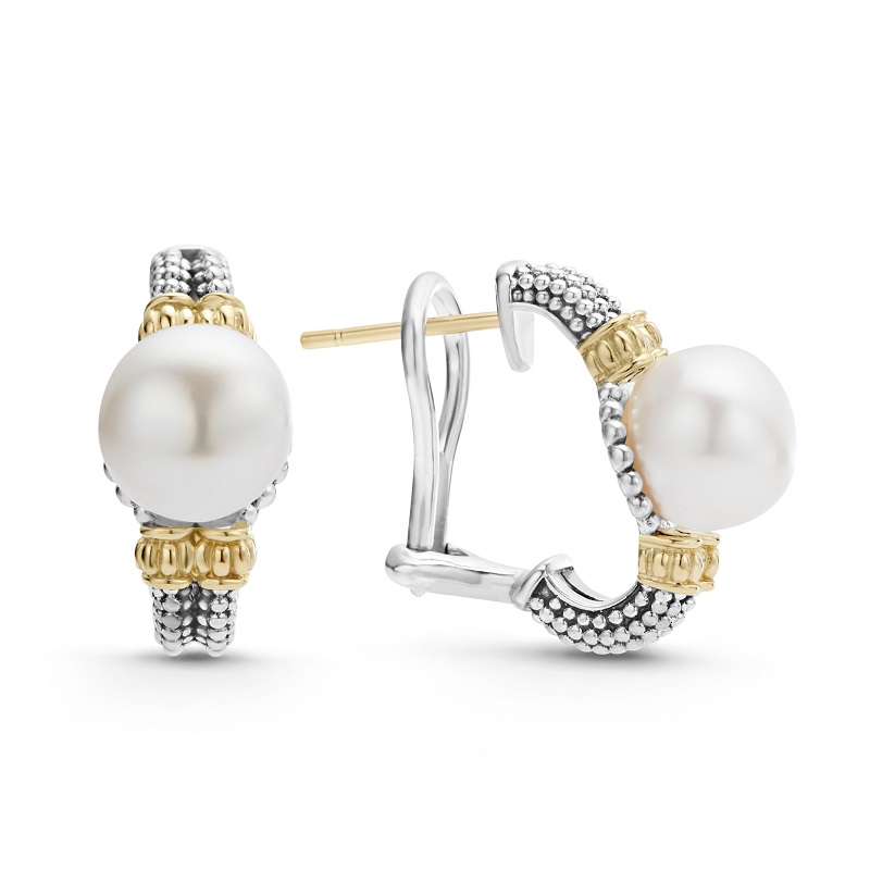 Lagos Two Tone Pearl Hoop Earrings