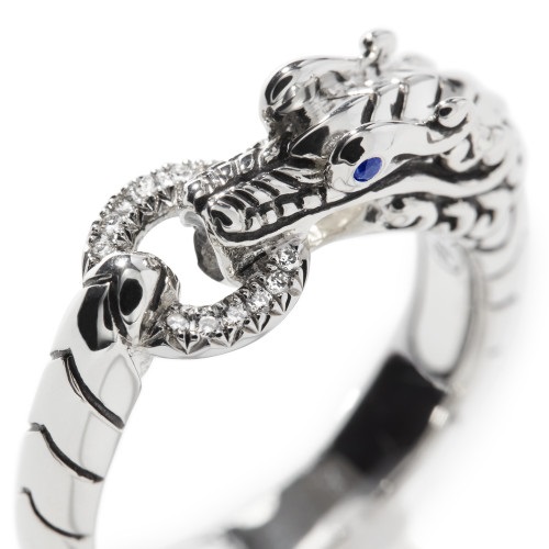 John Hardy Naga Ring with Diamonds and Blue Sapphires