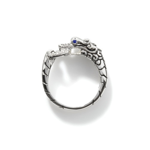 John Hardy Naga Ring with Diamonds and Blue Sapphires