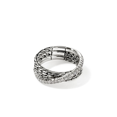 John Hardy Essential 7mm Crossover Ring with Diamonds