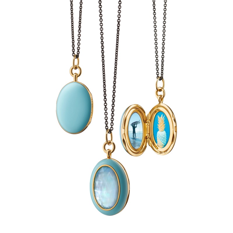 Monica Rich Kosann Blue Enamel Vermeil Oval Locket with Blue Topaz