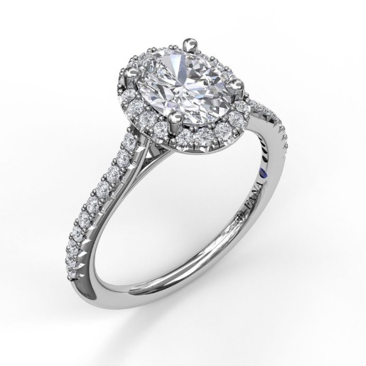 Fana Delicate Oval Shaped Halo and Pave Band Engagement Ring