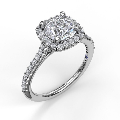 Fana Delicate Cushion Halo Engagement Ring with Pave Shank