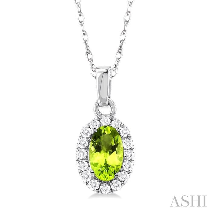 Ashi Oval Peridot and Diamond Halo Pendant