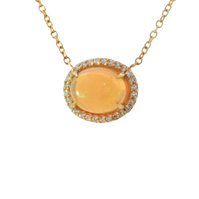Ethiopian Opal Necklace with Diamond Halo