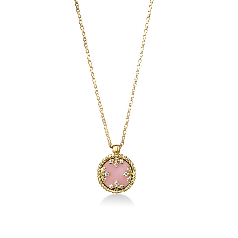 Roberto Coin 18K Venetian Medallions Pink Opal and Diamond Necklace
