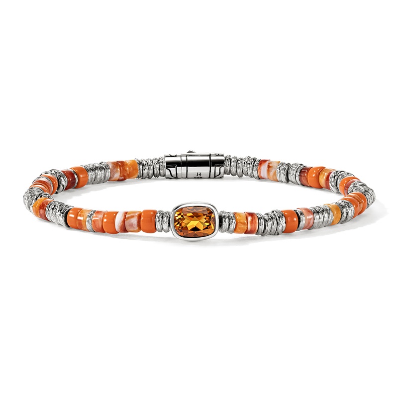 John Hardy 4mm Heishi Silver Bracelet with Citrine and Enamel