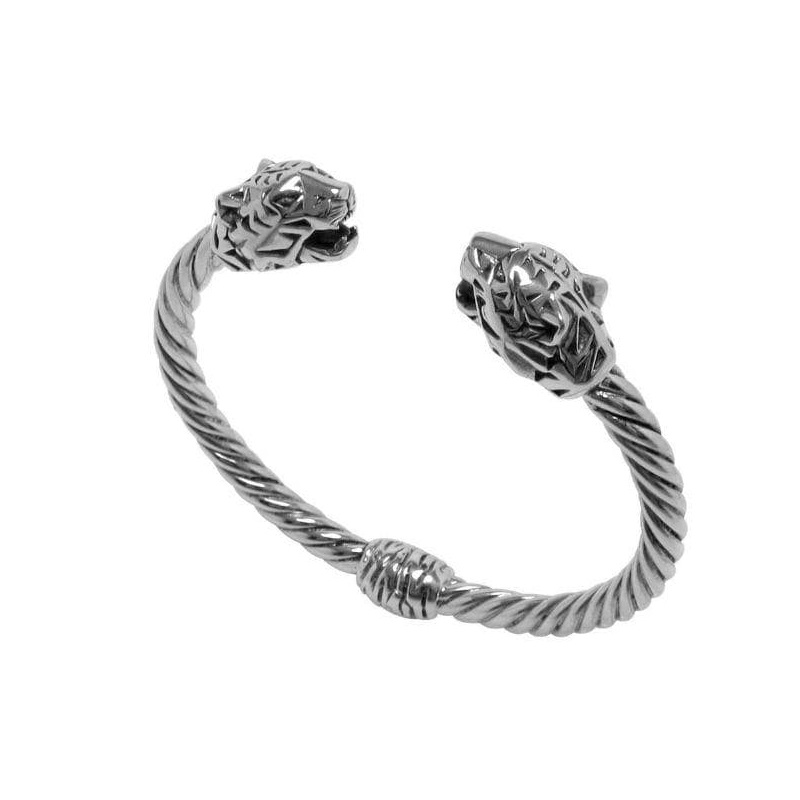 Sterling Silver Tiger Head Bangle