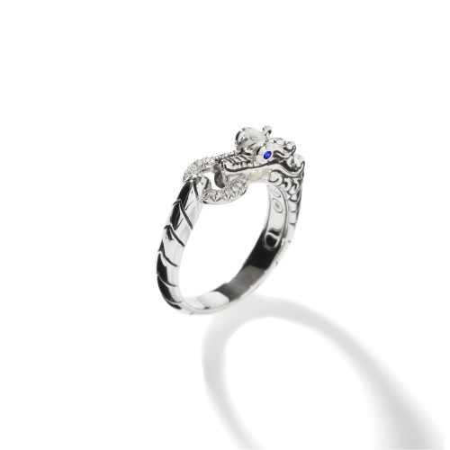 John Hardy Naga Ring with Diamonds and Blue Sapphires