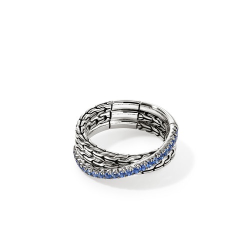 John Hardy Essential 7mm Crossover Ring with Blue Sapphires