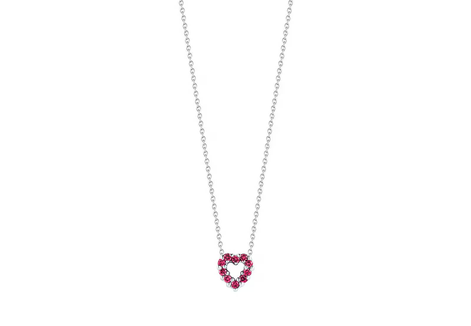 18K WHITE GOLD TINY TREASURES DIAMOND AND PINK SAPPHIRE HEART PENDANT. 0.10, 0.10