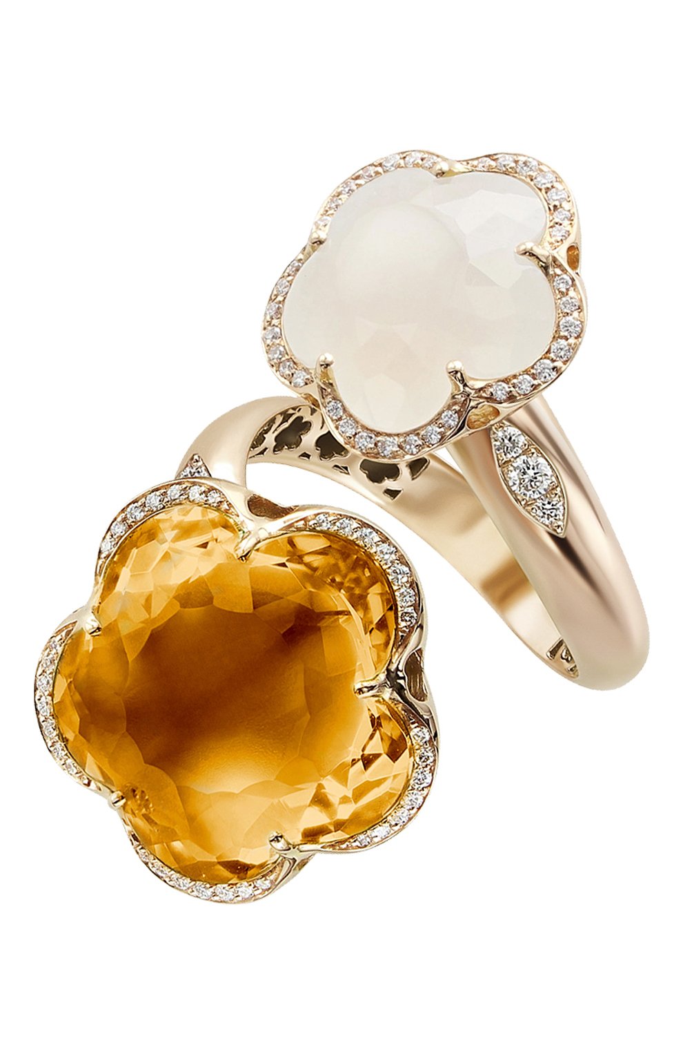 Bon Ton Divine Ring in 18K Rose Gold with Citrine, Diamonds, and White Quartz