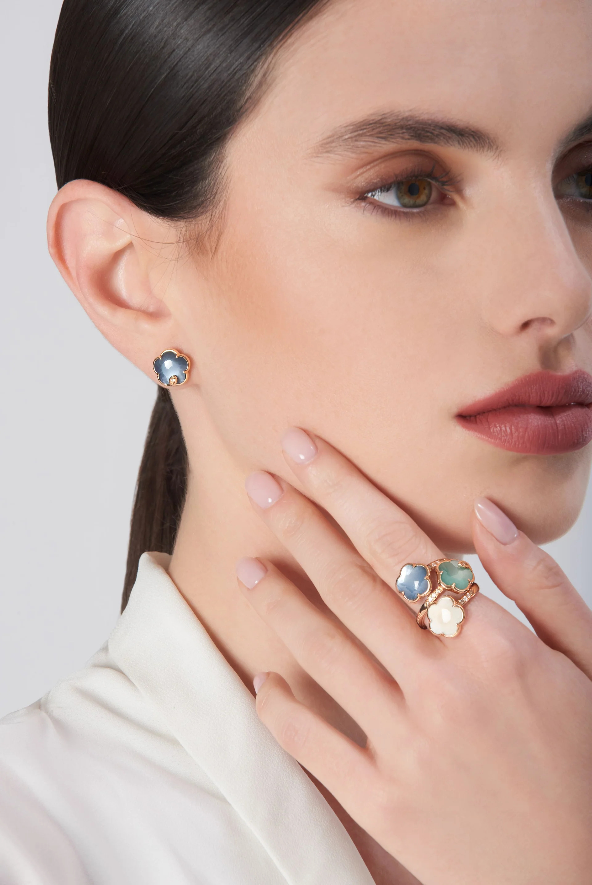 18K ROSE GOLD PETIT JOLI LUNAIRE EARRINGS WITH LUNAR NIGHT GEM. GLD-2.93, DIA-0.02, OTHER-4.58