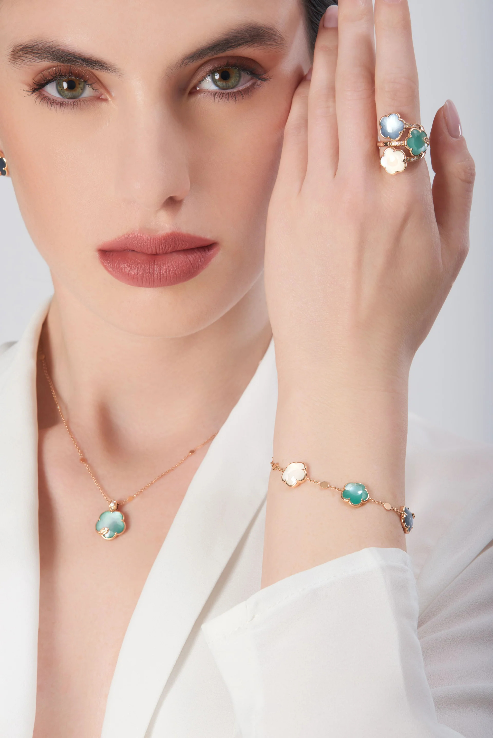 Petit Joli Bracelet in 18K Rose Gold with Diamonds and Colored Gemstones. 