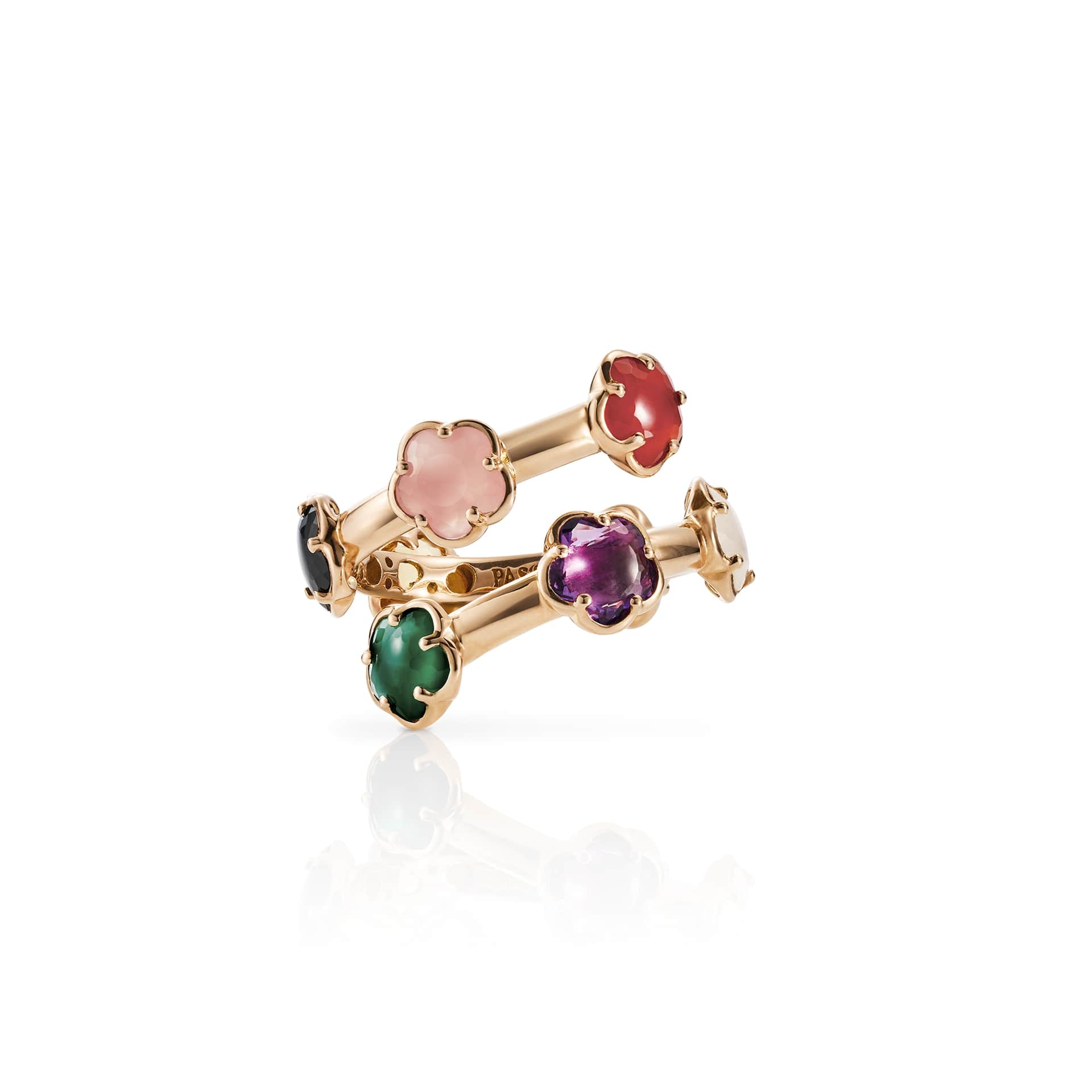 18K ROSE GOLD FIGLIA DEI FIORI RING WITH RAINBOW GEMSTONES. 