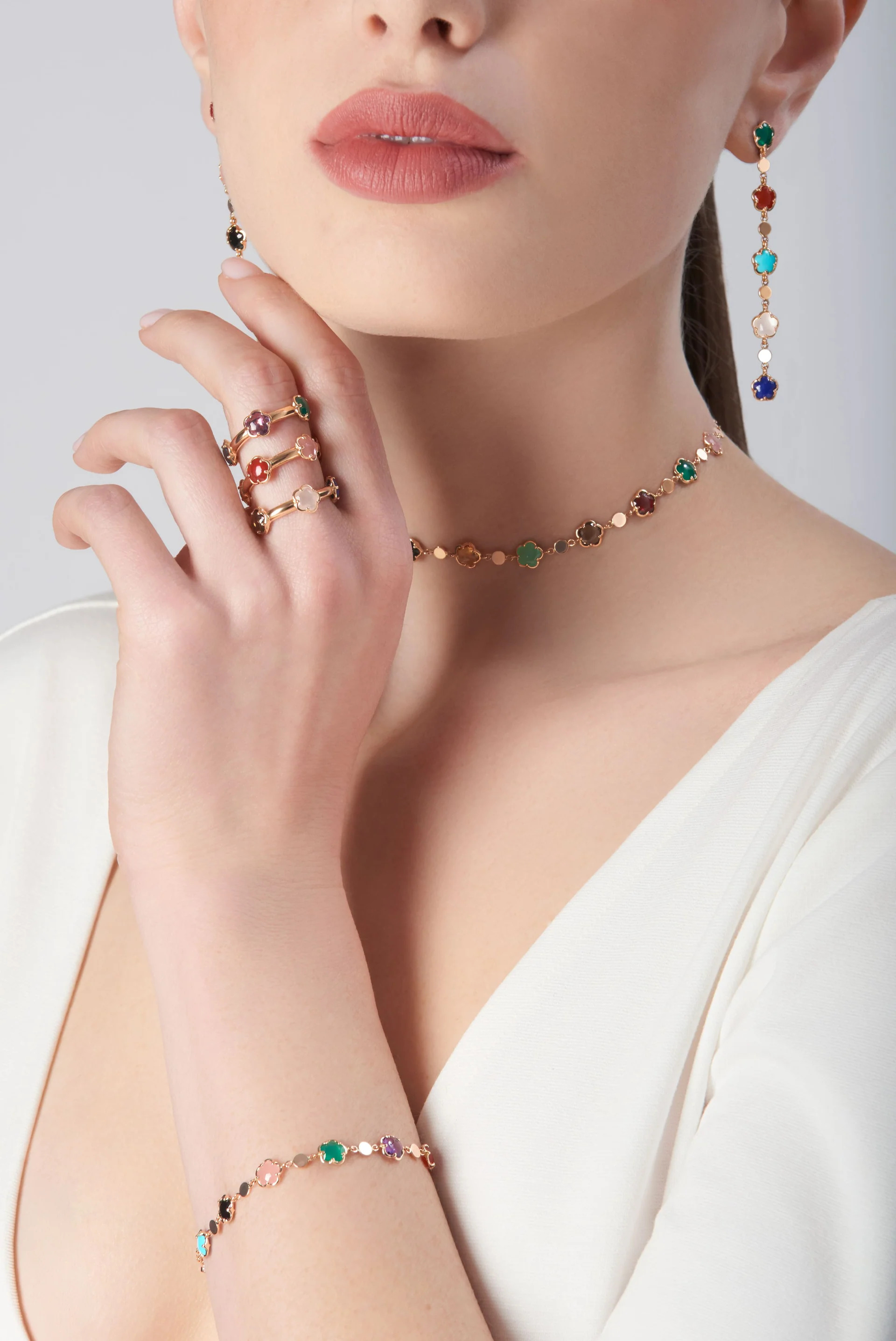 18K ROSE GOLD FIGLIA DEI FIORI RING WITH RAINBOW STONES (SIZE 15). DIA-0.01 OTHER-6.84 GLD-5.56