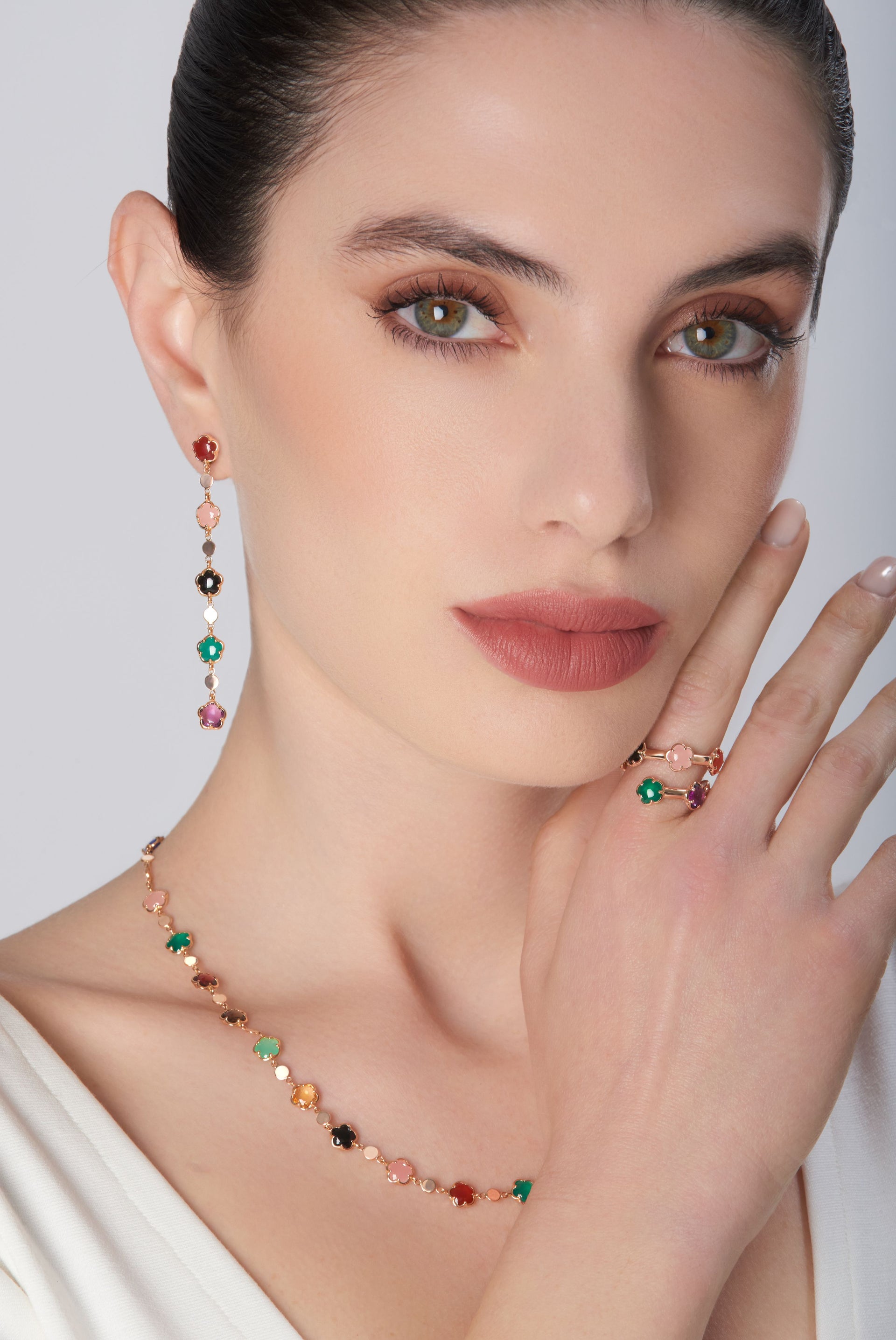 18K ROSE GOLD FIGLIA DEI FIORI RING WITH RAINBOW GEMSTONES. 
