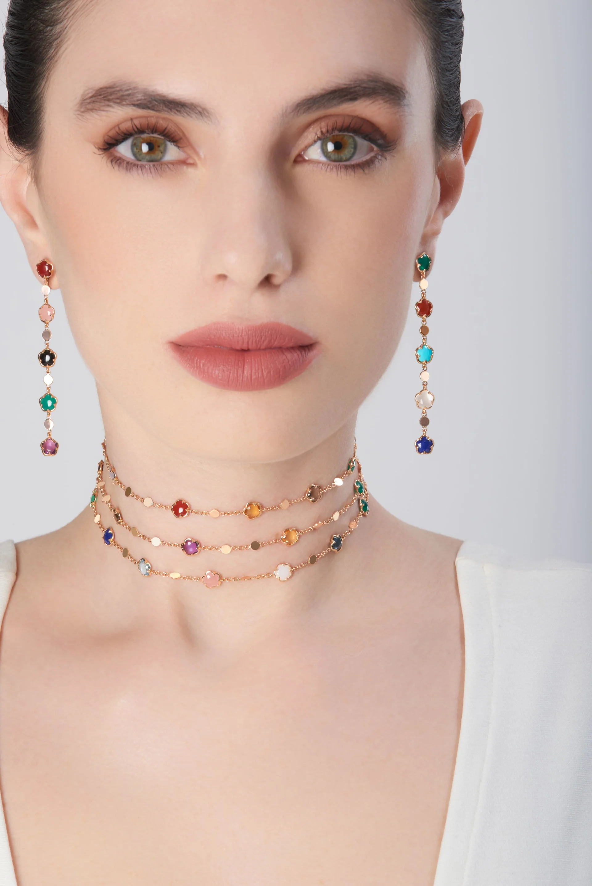 18K ROSE GOLD FIGLIA DEI FIORI EARRINGS WITH COLORED GEMS. OTHER-5.22, GLD-4.42