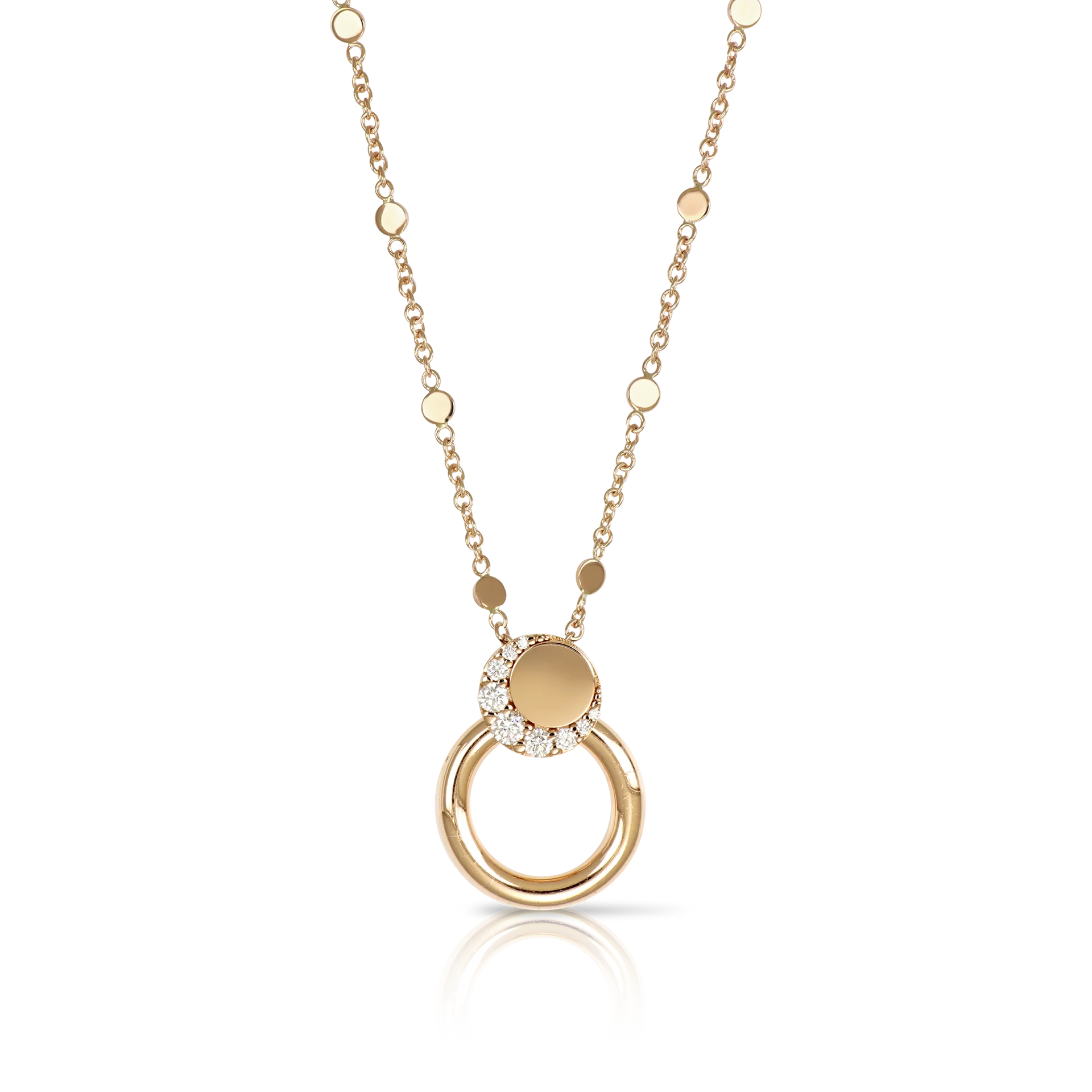 18K ROSE GOLD LUCE NECKLACE WITH DIAMONDS ON THE CIRCLE. DIA-0.21, GLD-6.20